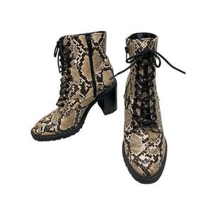 Forever 21 Womens 6 Brown Black Lace-Up High Heel Snakeskin Outdoor Ankle Boots